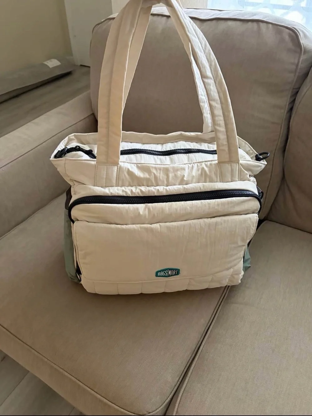 Cream Quilted Baby Tote Bag with Strap